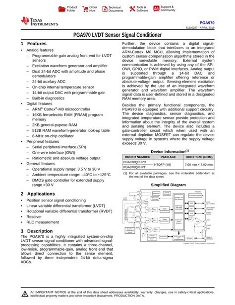 PGA970 LVDT Sensor Signal Conditioner datasheet .